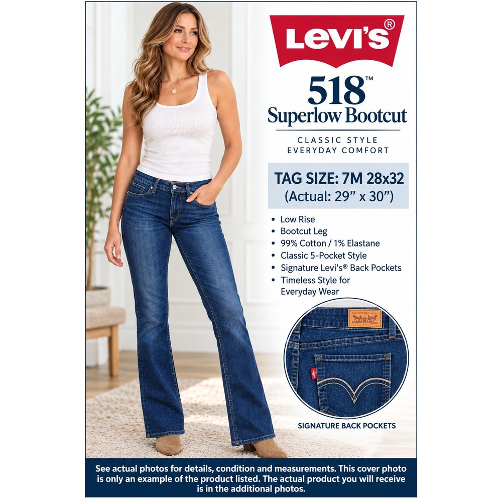 NWTLevis 518 Superlow Bootcut Jeans Womens 7M 28x32 Dark Wash Low Rise 1938